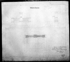 2 vues  - 252.D.1/104 Grottes, Rue des; Plan de fontaine de face, de profil et coupe verticale du bassin et du devant de la fontaine; signé par A. Reverdin (ouvre la visionneuse)