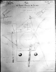 1 vue  - 252.D.1/108 Grange, Parc la; Plan du grand basin de la cour, vu du dessus, et des canaux environnants (ouvre la visionneuse)