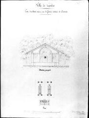 1 vue  - 252.D.1/125 Cornavin, Place; Lavoir couvert de Cornavin; Plan du lavoir de face et coupe verticale; signé par Cossart, inspecteur des travaux (ouvre la visionneuse)