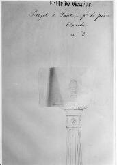 1 vue  - 252.D.1/138 Chevelu, Place; Plan de fontaine, de face, avec détail intérieur du bassin (ouvre la visionneuse)