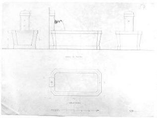 1 vue  - 252.D.1/143 Plans de fontaine de face, de profil, coupe de face de la fontaine et coupe vue de haut (ouvre la visionneuse)