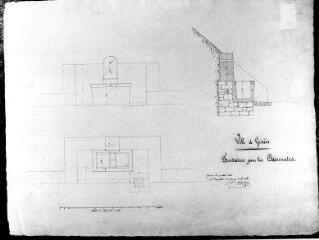 1 vue  - 252.D.1/144 Casemates, Rue des; Plan de fontaine de face, coupe latérale, coupe vue de haut; signé par Cossart (ouvre la visionneuse)
