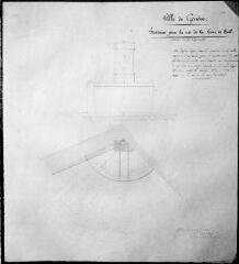 1 vue 252.D.1/147 Boël, Rue de la Tour de; Plan de fontaine de face, coupe du bassin vue de dessus; signé par Cossart