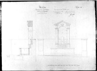 1 vue  - 252.D.1/151 Beauregard, Rue de; Plans de la fontaine vue de face et de profil; signé par Guillebaud (ouvre la visionneuse)