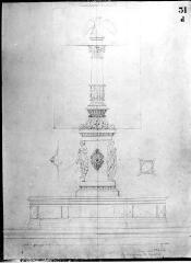 1 vue 252.D.1/154 Dorcière, Place; Fontaine des quatre saisons; Plan de la fontaine vue d'un côté