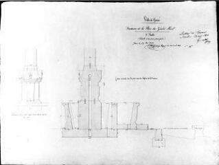 1 vue  - 252.D.1/87 Mézel; Place du Grand; Plan du pylône, coupe transversale de la fontaine et de ses environs proches (ouvre la visionneuse)